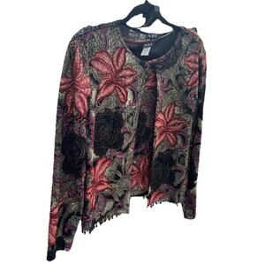 MSK Womens Evening 2-Pc Cardigan & Tank Set MEDIUM Beaded Hem Gold Black Sparkle